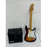 Starcaster Fender electric guitar, case and amp.