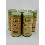 Collection of five vintage tins of Dr Rosen powders.