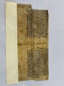 Medieval manuscript fragment of a bible, two leaves, dated circa 1150-1200