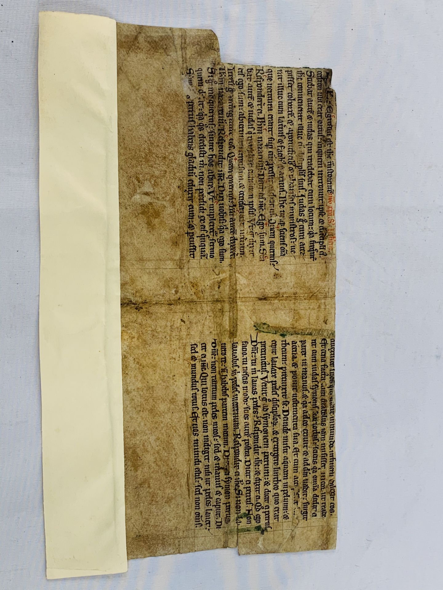 Medieval manuscript fragment of a bible, two leaves, dated circa 1150-1200