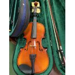 Child's Marcato violin with case, and another violin with case and bow.