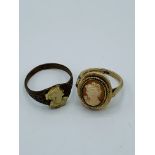 9ct gold cameo ring, together with a brass cameo ring