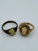9ct gold cameo ring, together with a brass cameo ring