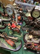 Approximately 20 horse related figures including Leonardo Collection, and an owl clock.