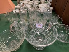 Quantity of glassware including three decanters.