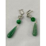 Jade and 925 silver drop ear pendants.