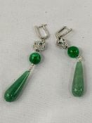 Jade and 925 silver drop ear pendants.