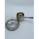 Gorham Sterling sauce pot and saucer, and a silver flagon