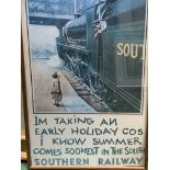 Framed and glazed 1950's reproduction poster of Southern Railway.