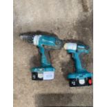 Makita 6936FD and a Makita 8444D cordless drills with battery.