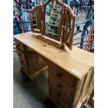 Pine dressing table together with pine framed mirror