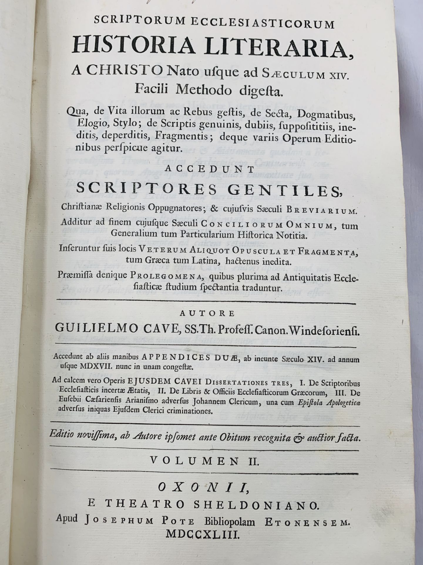 William Cave - Scriptorum Ecclesiasticorum Historia Literaria A Christo Nato Usque and Seculum XIV. - Image 2 of 3