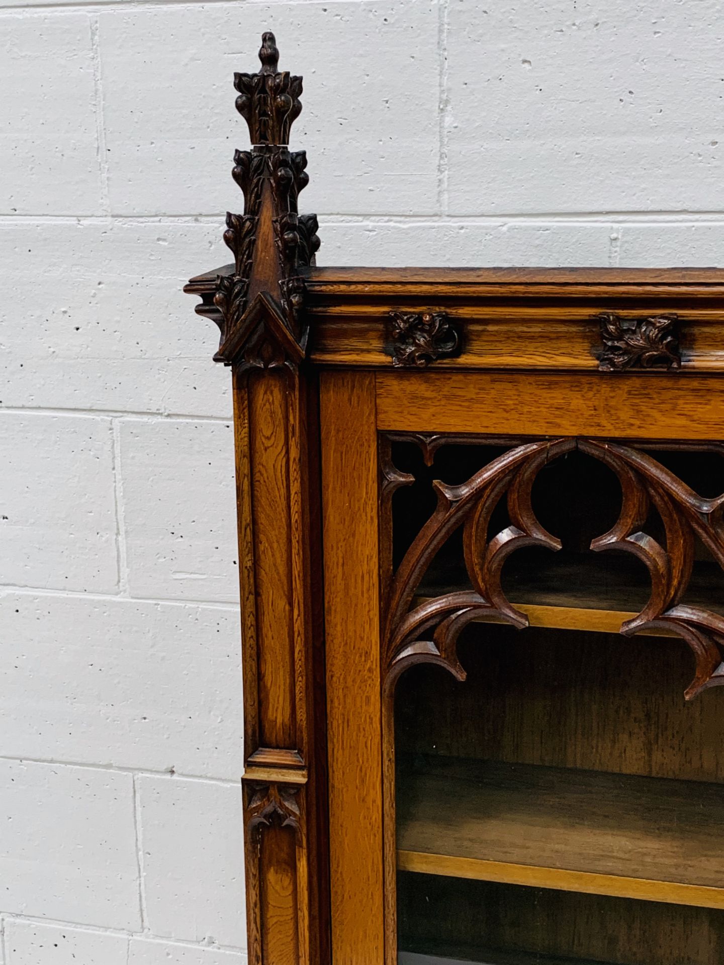 Victorian Gothic oak bookcase with glazed doors. - Image 3 of 6