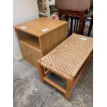 Pine bedside table and string seat stool