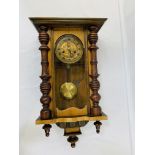 Viennese mahogany case pendulum wall clock, complete with key.