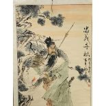 Japanese watercolour on paper wall hanging of a warrior