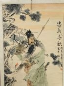 Japanese watercolour on paper wall hanging of a warrior