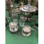 Quantity of silver plated cutlery, silver plated teapot and other plated ware.