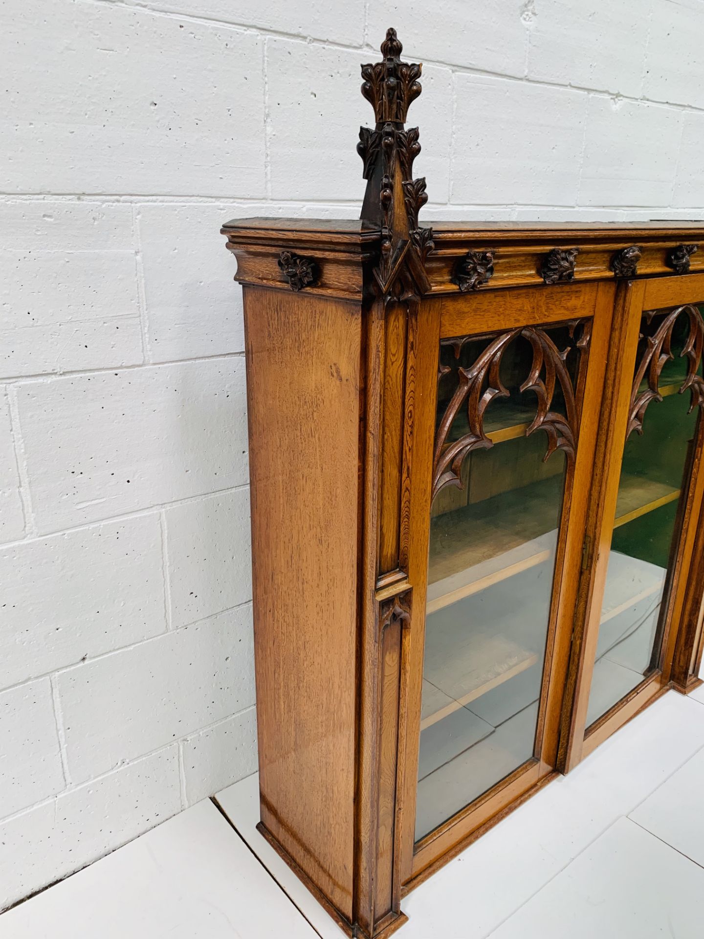 Victorian Gothic oak bookcase with glazed doors. - Image 6 of 6
