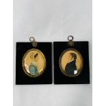 Victorian oil and watercolour card portrait minatures in ebonised frames.