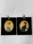 Victorian oil and watercolour card portrait minatures in ebonised frames.