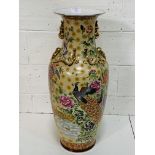 Large hand painted Chinese vase depicting birds and flowers.