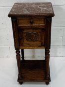 French oak and red marble top cupboard.