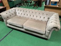 Kirkdale furntiture Chesterfield style large two seater sofa upholsterd in taupe fabric with a butto