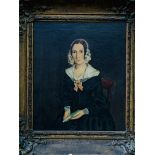 Gilt framed oleograph of a seated lady, dated 1844, 34 x 29cms. Estimate £10-20.