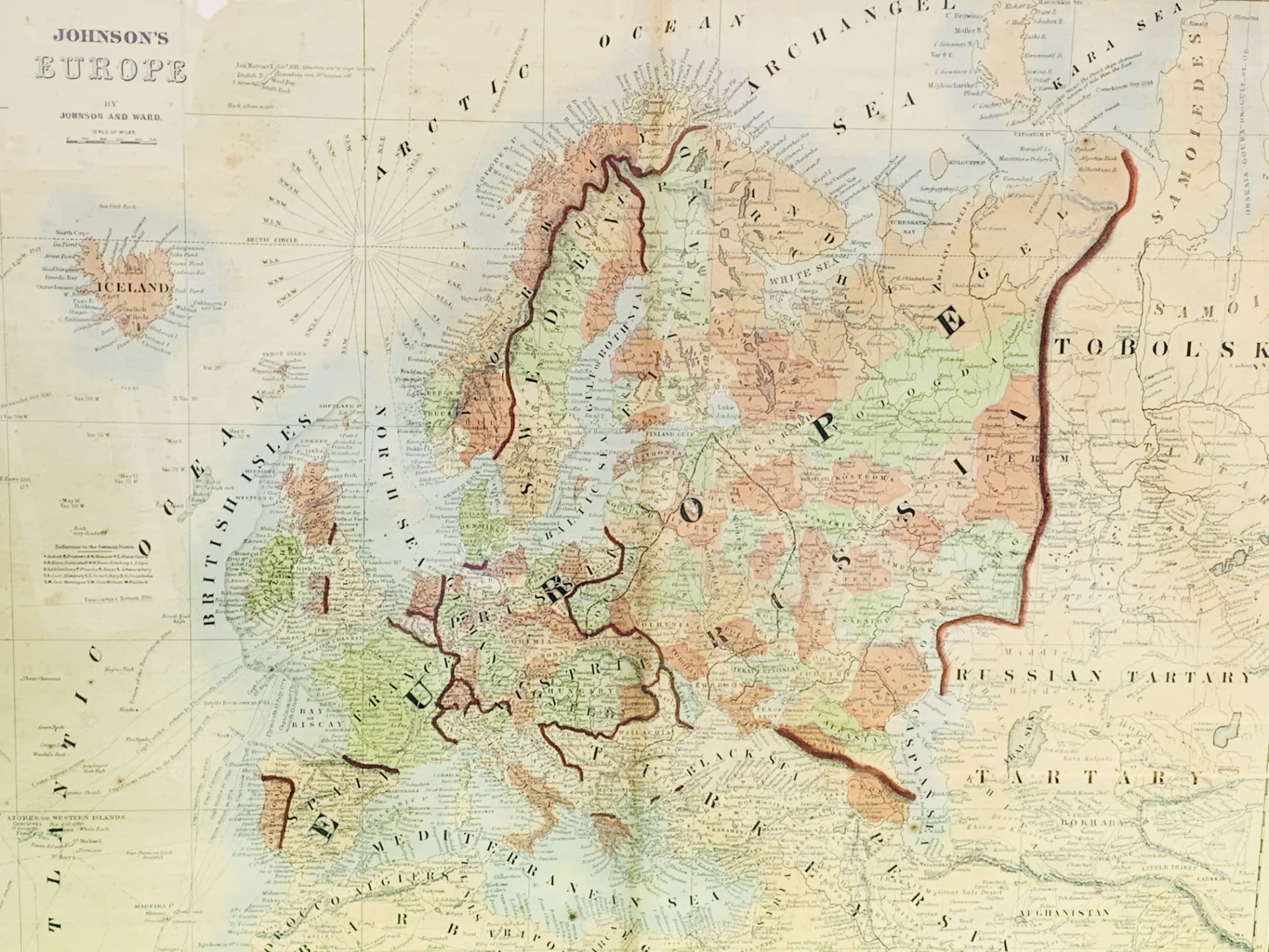 Framed and glazed Johnson's Map of Europe. - Image 2 of 2