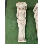 Moulded architectural pillar support of a semi-nude woman under a scrolled capital, 88cms high.