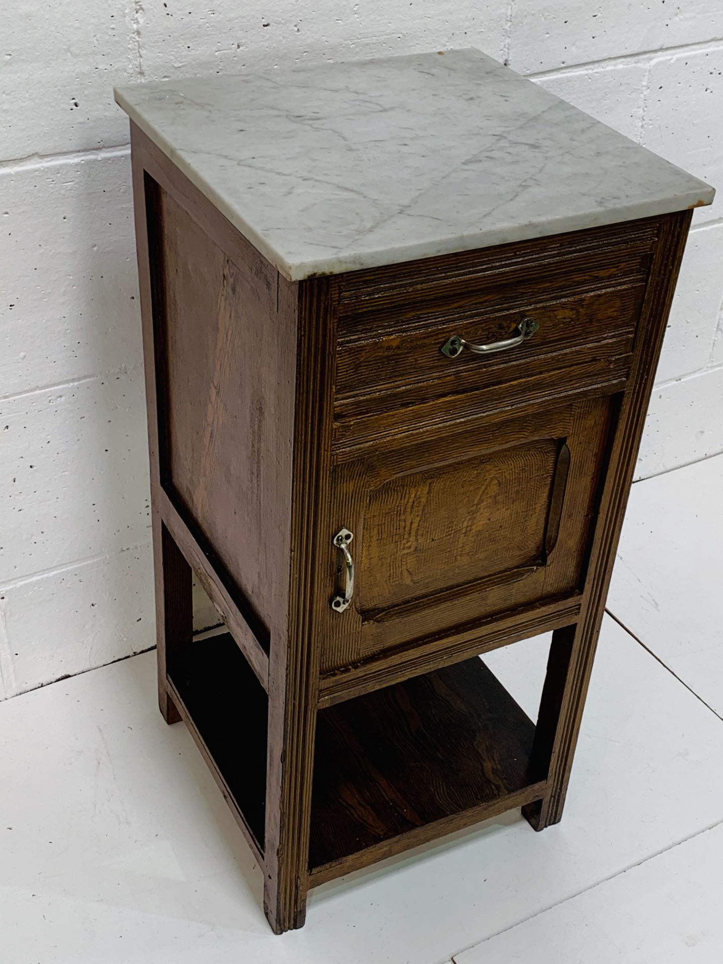 French white marble top cupboard with drawer, 40 x 40 x 84cms. - Image 3 of 3