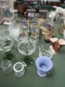 Clarinbridge County Galway Irish lead crystal dish; Wedgwood blue Jasper ware vase & other items.