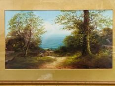 Victorian oil on board of forest gatherers in a gilt frame.