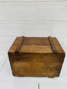 Hardwood chest with rising lid. 69 x 46 x 49cms.