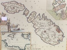 Framed and glazed reproduction of a map of Gozo and Malta dated 1707.