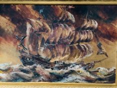 Le Messonier oil painting on canvas of a Galleon.