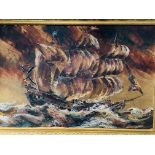 Le Messonier oil painting on canvas of a Galleon.