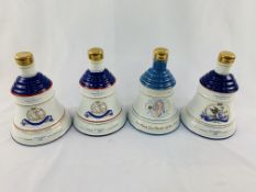 Four 75cl Bells Whisky porcelain decanters