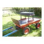 TROLLEY to suit a Shetland pony single or pair. In natural varnished wood with black