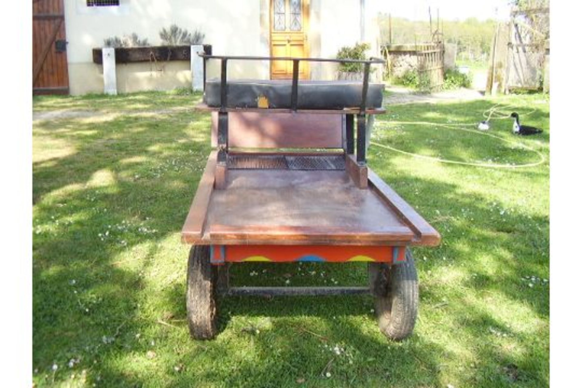 TROLLEY to suit a Shetland pony single or pair. In natural varnished wood with black - Image 2 of 3