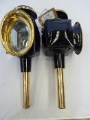 Pair of black/brass carriage lamps with oval fronts - carries VAT