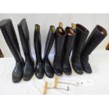 4 prs long riding boots - 2 x leather and 2 x rubber, sizes 37/38, plus a pair of boot pulls