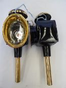 Pair of black/brass oval fronted carriage lamps; in good condition - carries VAT