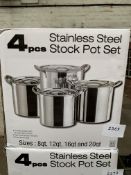 Four piece stainless steel stock pot set.