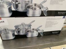 3 x deep saucepans with glass lids.