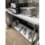 Stainless steel prep table with shelf, 150cms.