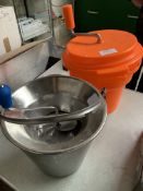 Salad spinner / ricer and stainless steel bucket.