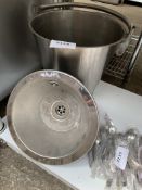 Stainless steel bucket and sink.