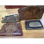 Collection of crocodile and snakeskin handbags and a snakeskin purse